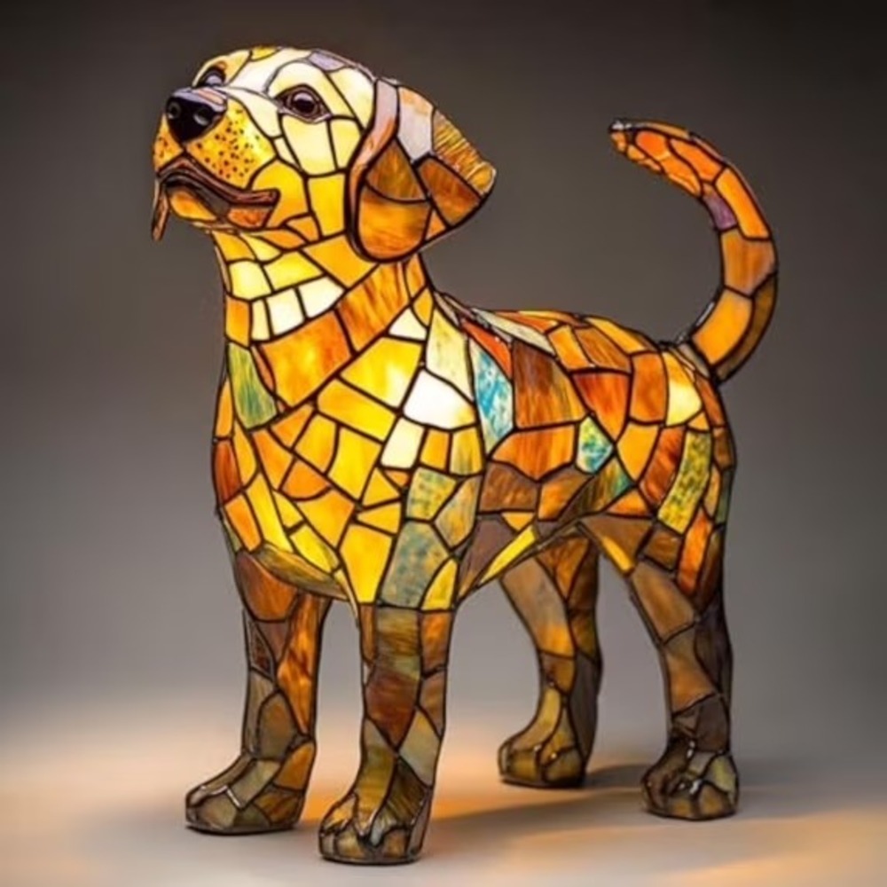 Cute Puppy Lamp Dog Series Art Night Light Stained Resin Labrador Retriever